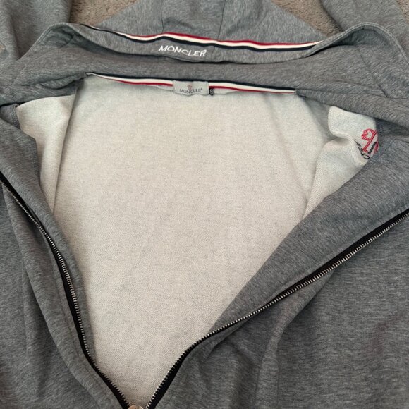 Moncler Mens Track Jacket Hooded Full Zip Sz 4XL Gray Tricolor Stripe Trim - Picture 11 of 11